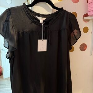 LC Lauren Conrad Elegant Black Blouse with Ruffle Sleeves